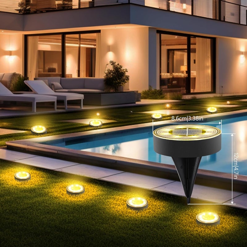 Joomer Solar Ground Lights, 12 Pack 8 LED Solar Lights Outdoor Waterproof IP68 Disc Light Landscape Lighting Garden Light for Patio Pathway Lawn Yard Driveway Walkway(Warm White) - Image 2